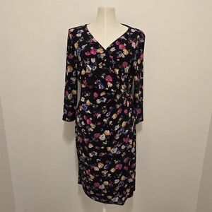 Ralph Lauren Black Floral Long Sleeve Wrap Dress